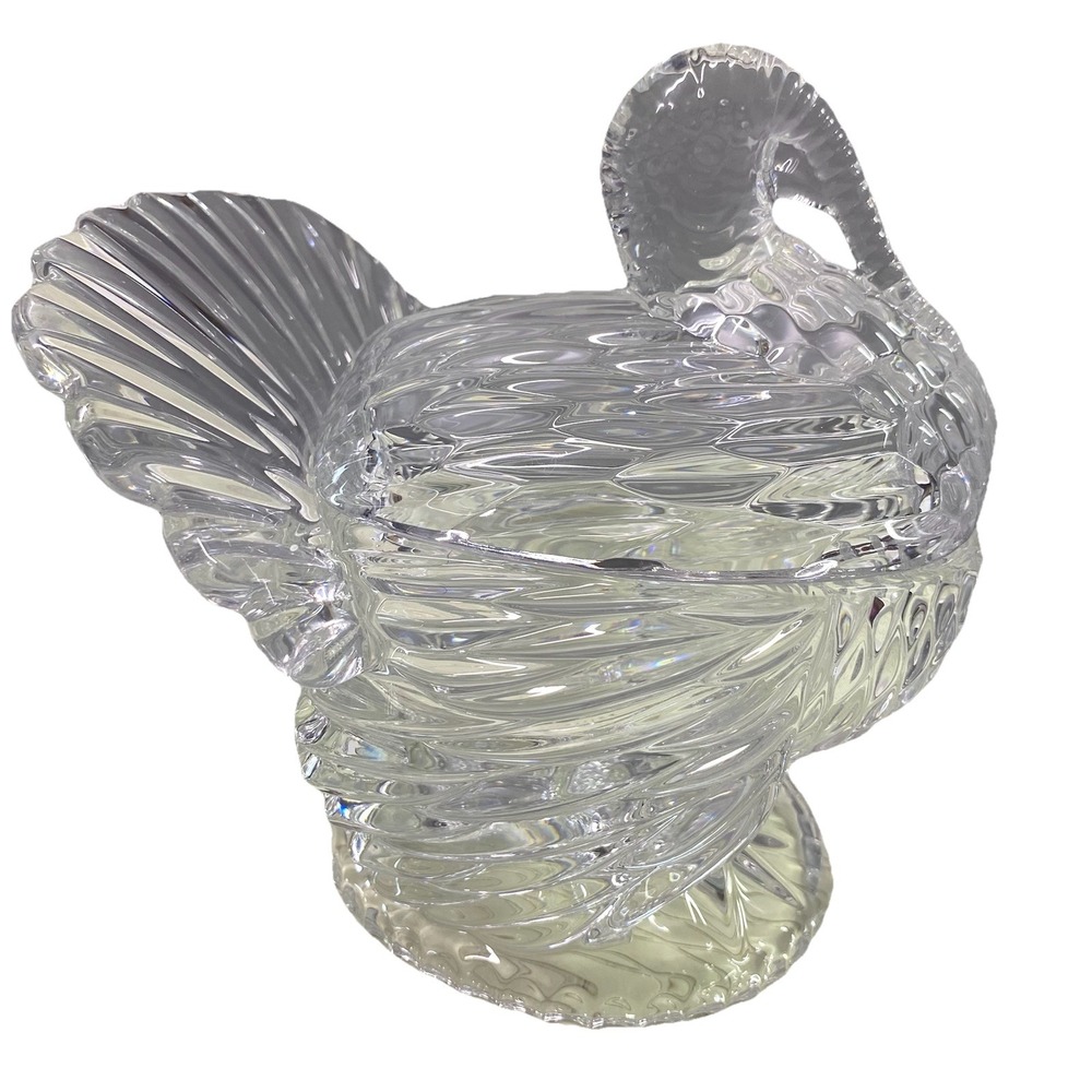 Shannon Solid Lead Crystal Turkey Covered Candy/Gravy Dish, Bowl ThanksgivingEUC